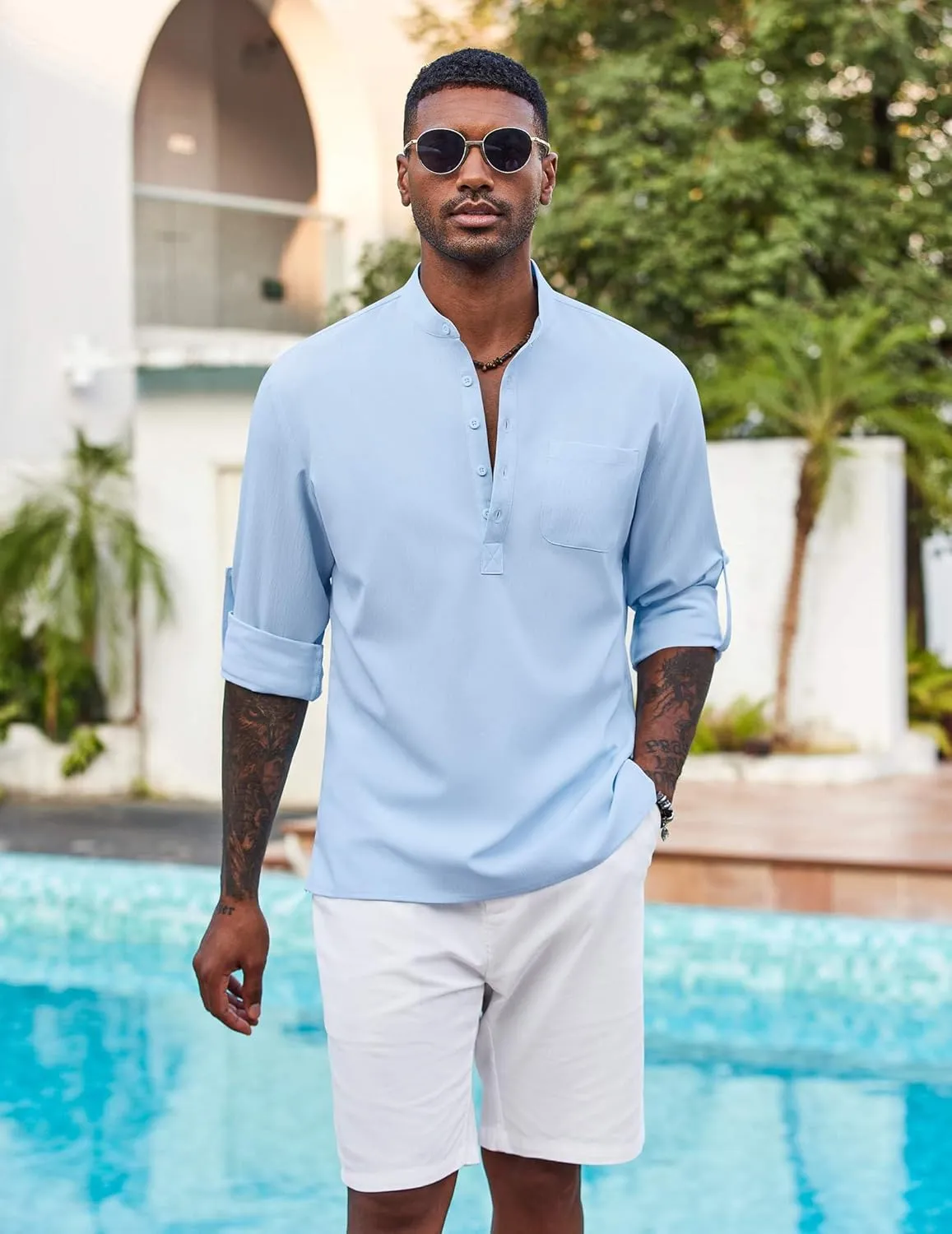 COOFANDY Men's Henley Shirt Long Sleeve Lightweight Casual T-Shirt Summer Beach Hippie Tee Shirt