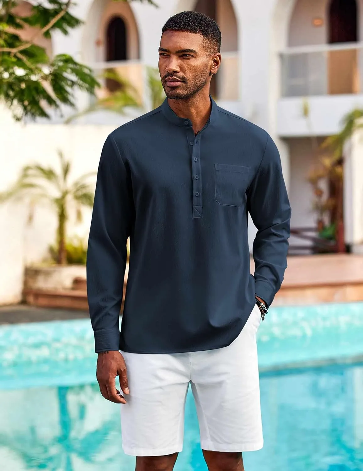 COOFANDY Men's Henley Shirt Long Sleeve Lightweight Casual T-Shirt Summer Beach Hippie Tee Shirt