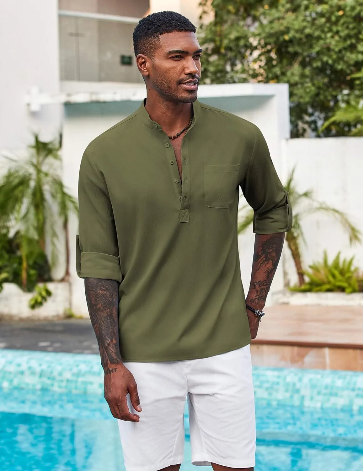 COOFANDY Men's Henley Shirt Long Sleeve Lightweight Casual T-Shirt Summer Beach Hippie Tee Shirt