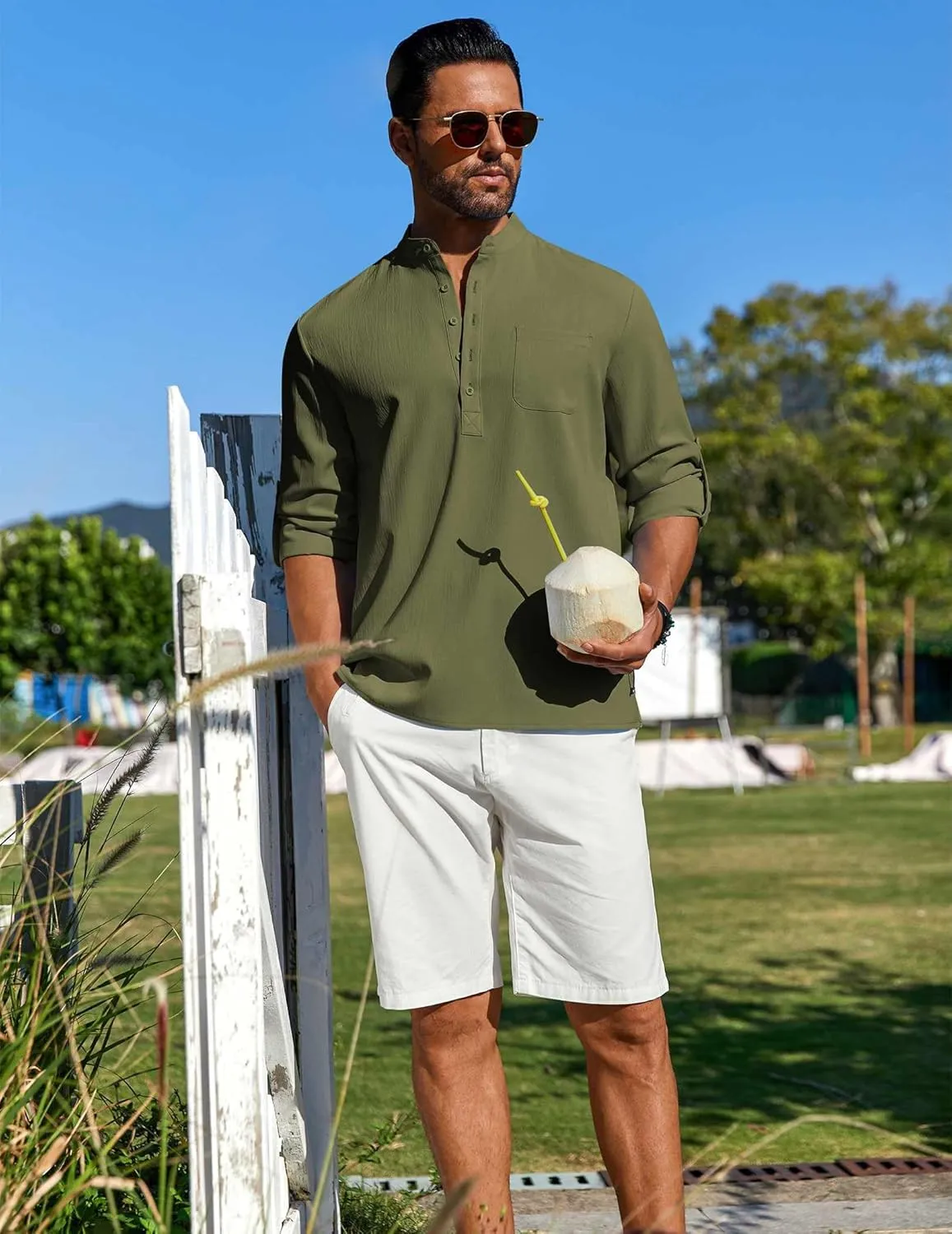 COOFANDY Men's Henley Shirt Long Sleeve Lightweight Casual T-Shirt Summer Beach Hippie Tee Shirt