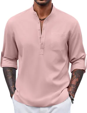COOFANDY Men's Henley Shirt Long Sleeve Lightweight Casual T-Shirt Summer Beach Hippie Tee Shirt
