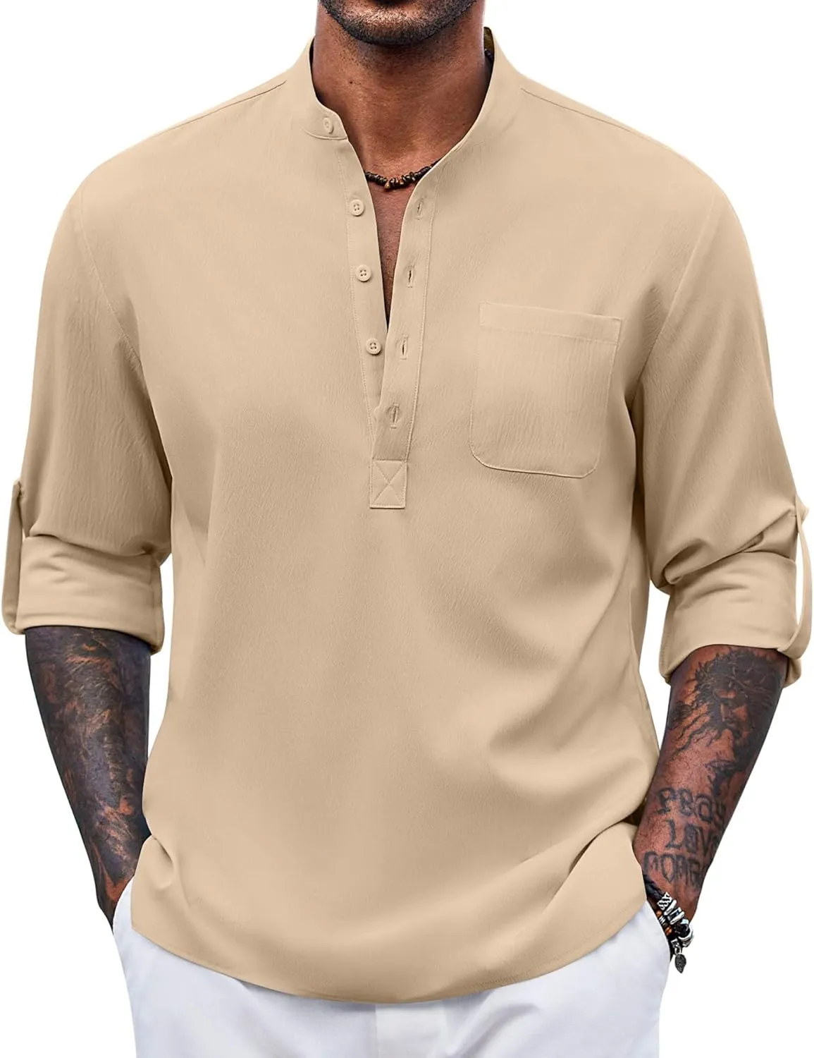 COOFANDY Men's Henley Shirt Long Sleeve Lightweight Casual T-Shirt Summer Beach Hippie Tee Shirt