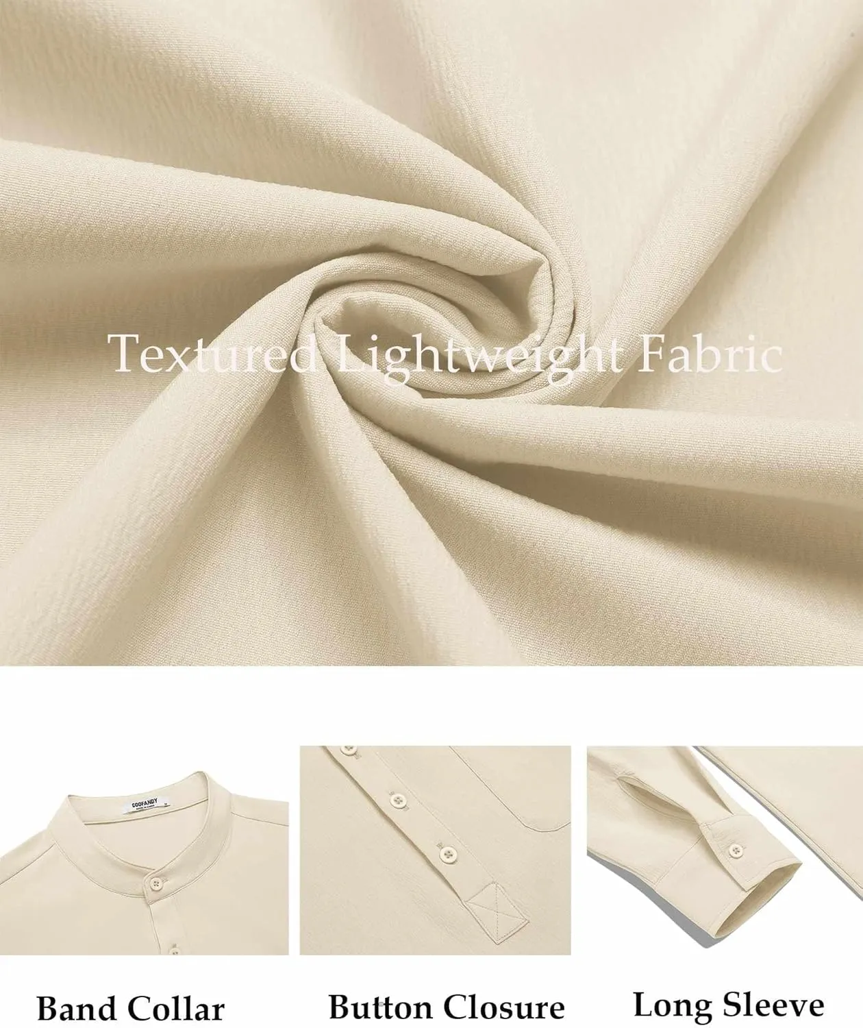 COOFANDY Men's Henley Shirt Long Sleeve Lightweight Casual T-Shirt Summer Beach Hippie Tee Shirt