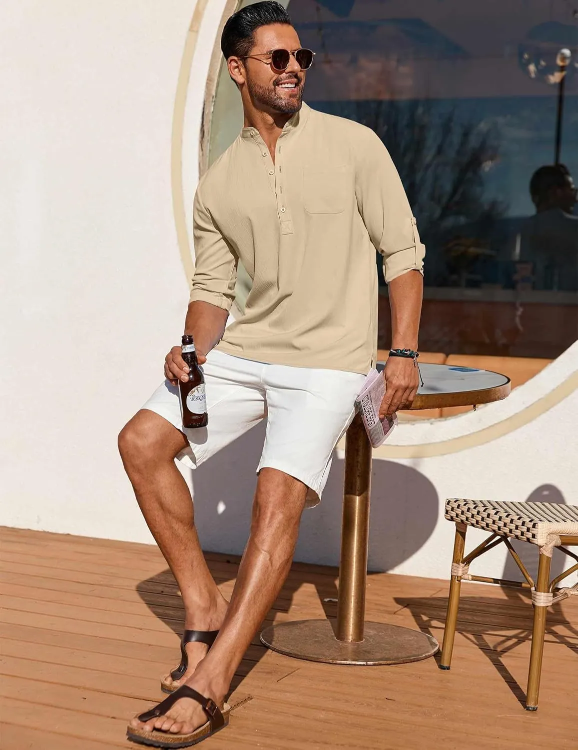 COOFANDY Men's Henley Shirt Long Sleeve Lightweight Casual T-Shirt Summer Beach Hippie Tee Shirt