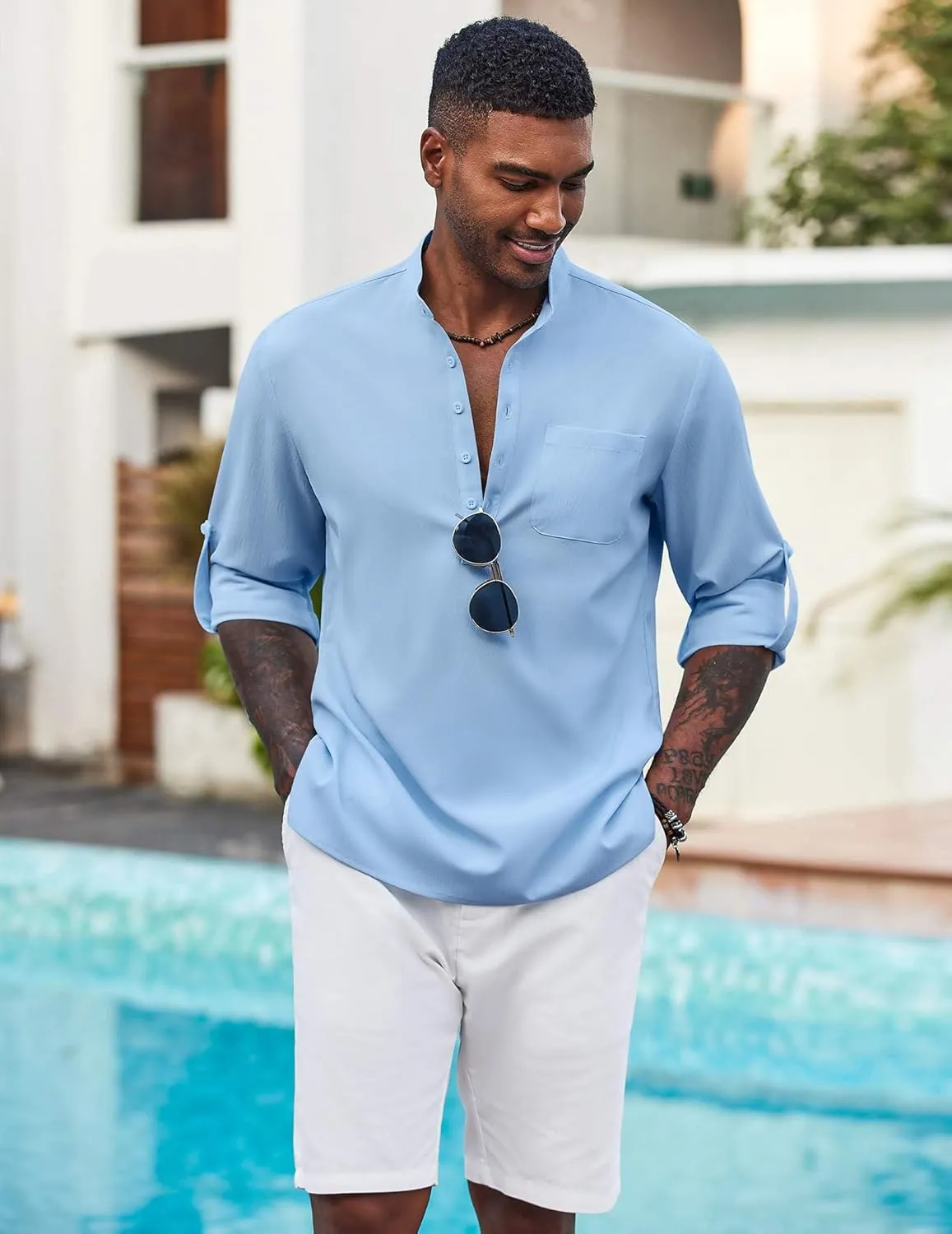 COOFANDY Men's Henley Shirt Long Sleeve Lightweight Casual T-Shirt Summer Beach Hippie Tee Shirt