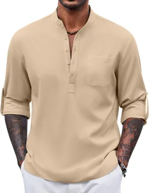 COOFANDY Men's Henley Shirt Long Sleeve Lightweight Casual T-Shirt Summer Beach Hippie Tee Shirt
