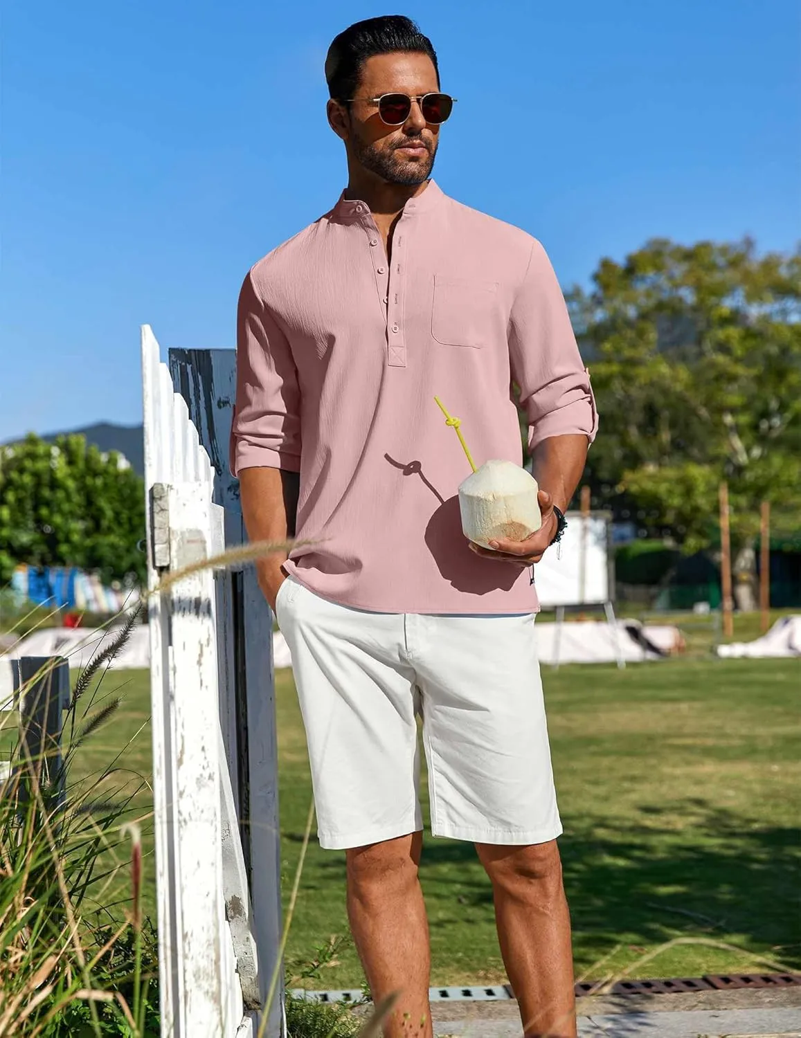 COOFANDY Men's Henley Shirt Long Sleeve Lightweight Casual T-Shirt Summer Beach Hippie Tee Shirt