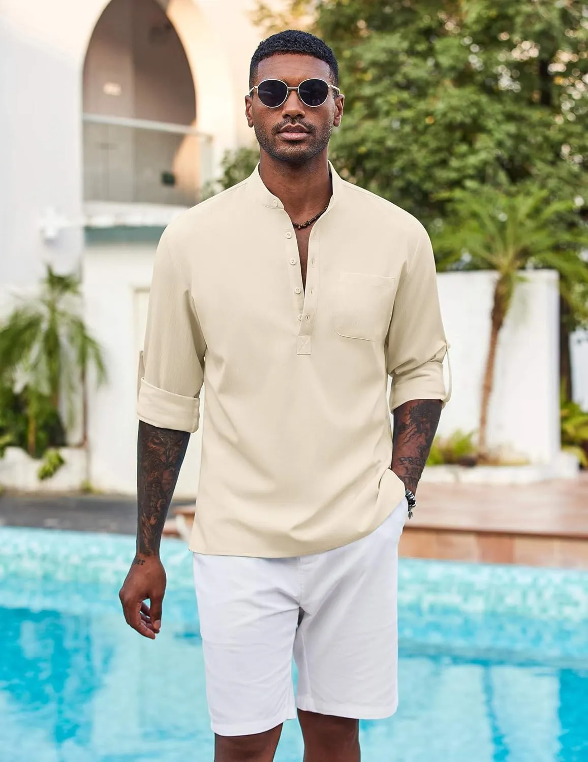 COOFANDY Men's Henley Shirt Long Sleeve Lightweight Casual T-Shirt Summer Beach Hippie Tee Shirt