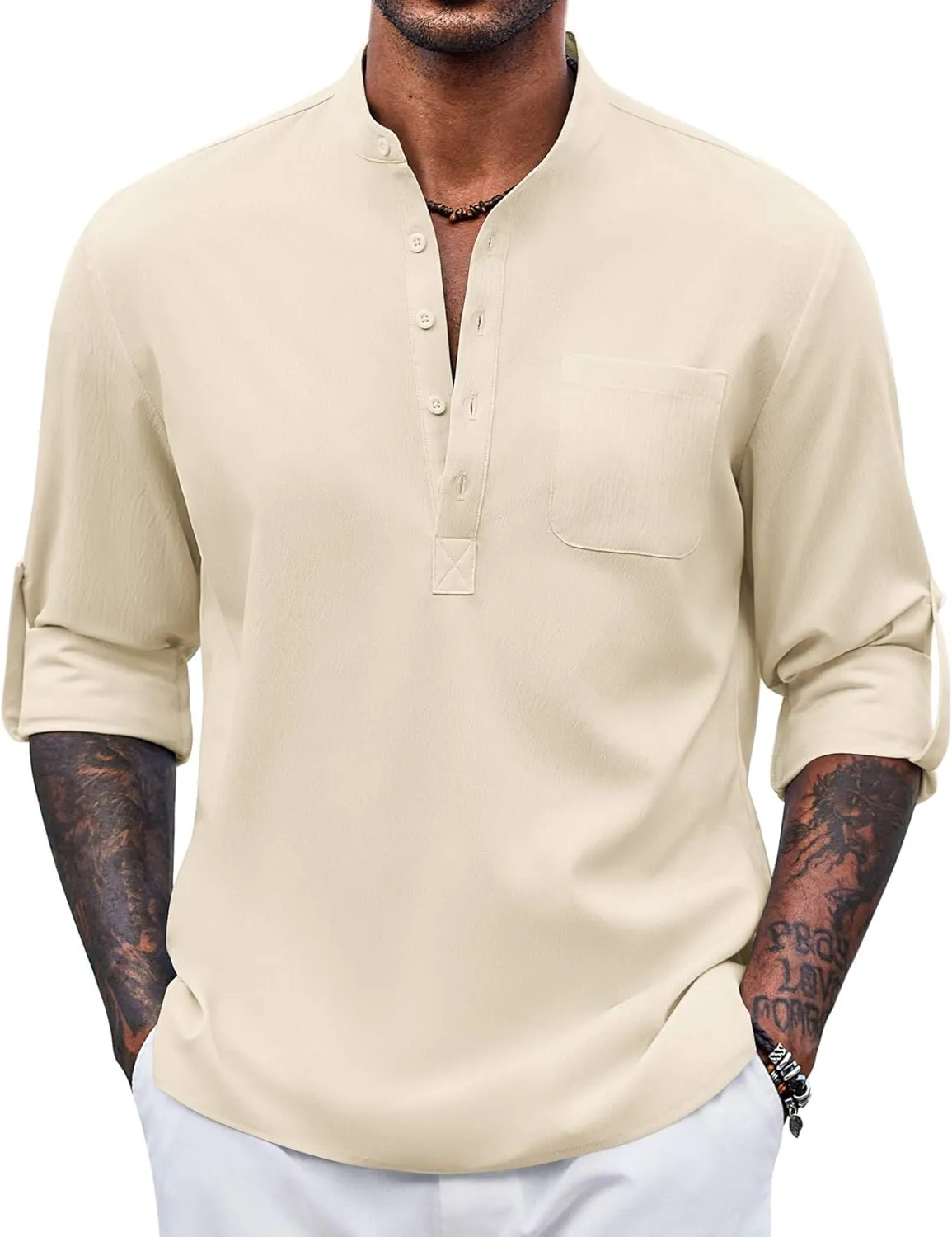 COOFANDY Men's Henley Shirt Long Sleeve Lightweight Casual T-Shirt Summer Beach Hippie Tee Shirt