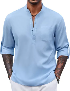 COOFANDY Men's Henley Shirt Long Sleeve Lightweight Casual T-Shirt Summer Beach Hippie Tee Shirt