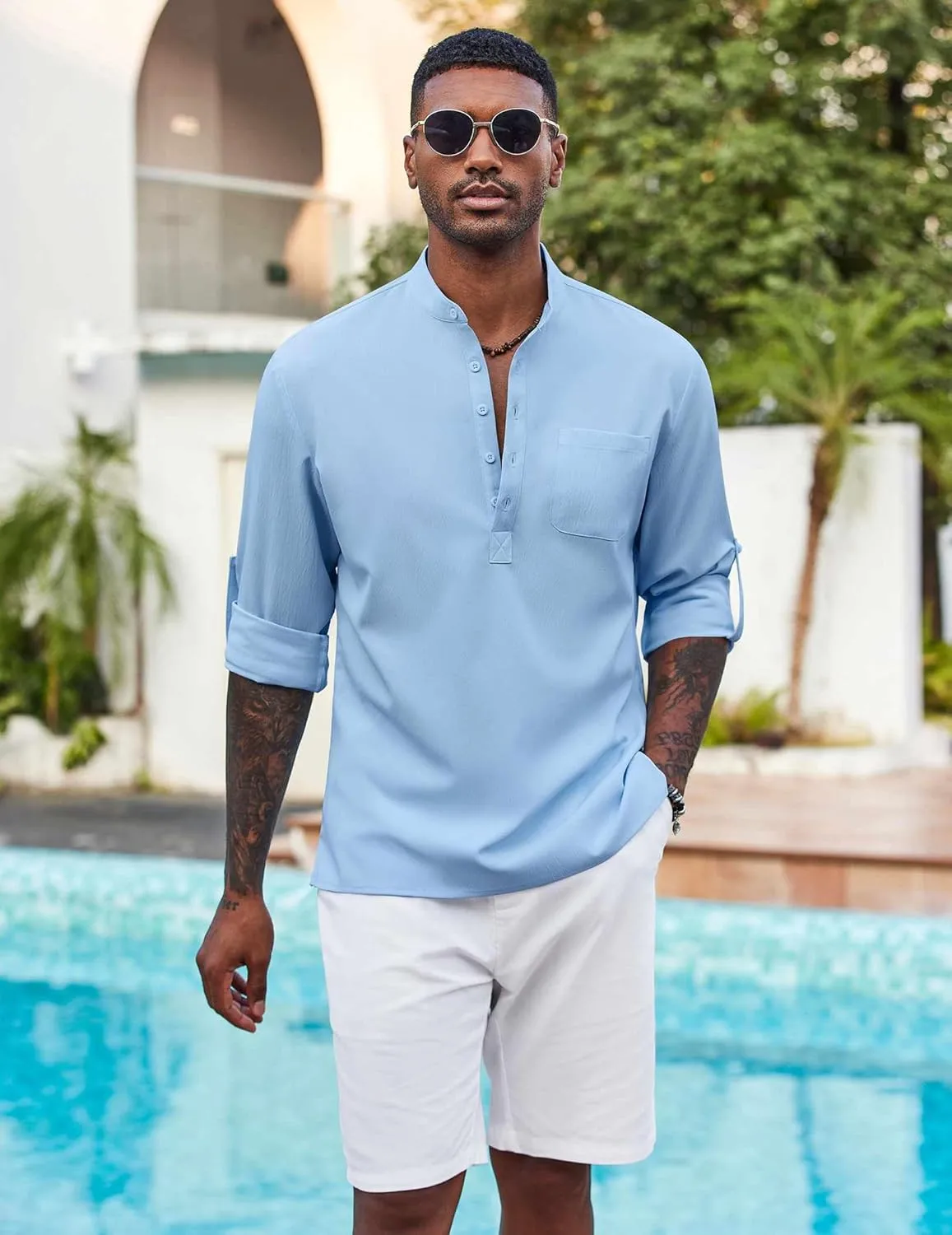 COOFANDY Men's Henley Shirt Long Sleeve Lightweight Casual T-Shirt Summer Beach Hippie Tee Shirt
