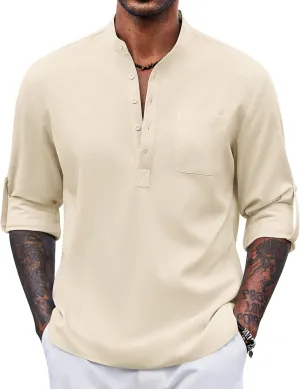 COOFANDY Men's Henley Shirt Long Sleeve Lightweight Casual T-Shirt Summer Beach Hippie Tee Shirt