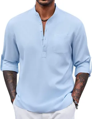 COOFANDY Men's Henley Shirt Long Sleeve Lightweight Casual T-Shirt Summer Beach Hippie Tee Shirt