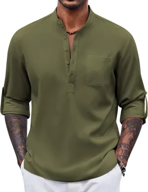 COOFANDY Men's Henley Shirt Long Sleeve Lightweight Casual T-Shirt Summer Beach Hippie Tee Shirt