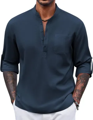 COOFANDY Men's Henley Shirt Long Sleeve Lightweight Casual T-Shirt Summer Beach Hippie Tee Shirt
