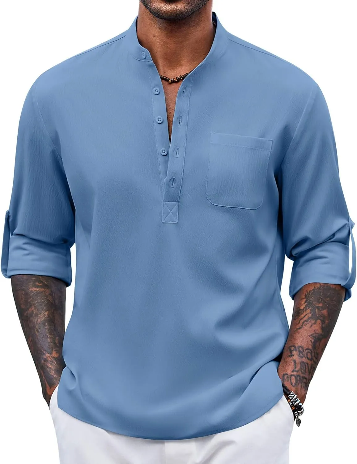 COOFANDY Men's Henley Shirt Long Sleeve Lightweight Casual T-Shirt Summer Beach Hippie Tee Shirt