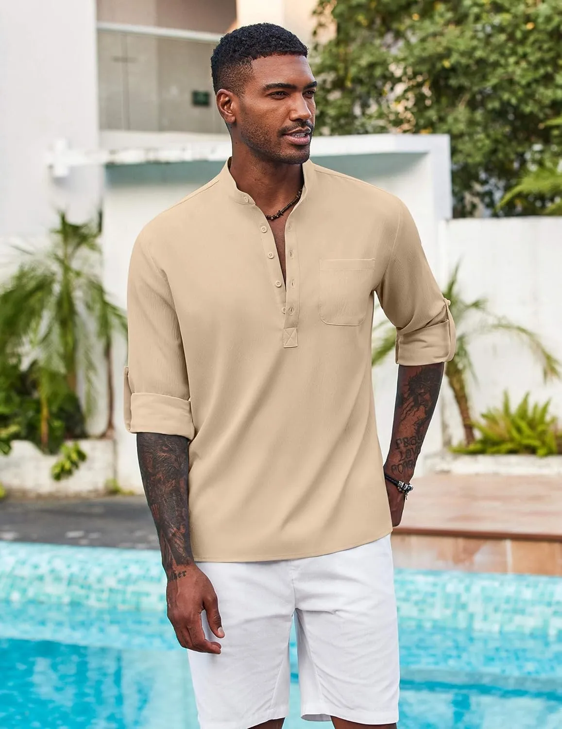 COOFANDY Men's Henley Shirt Long Sleeve Lightweight Casual T-Shirt Summer Beach Hippie Tee Shirt