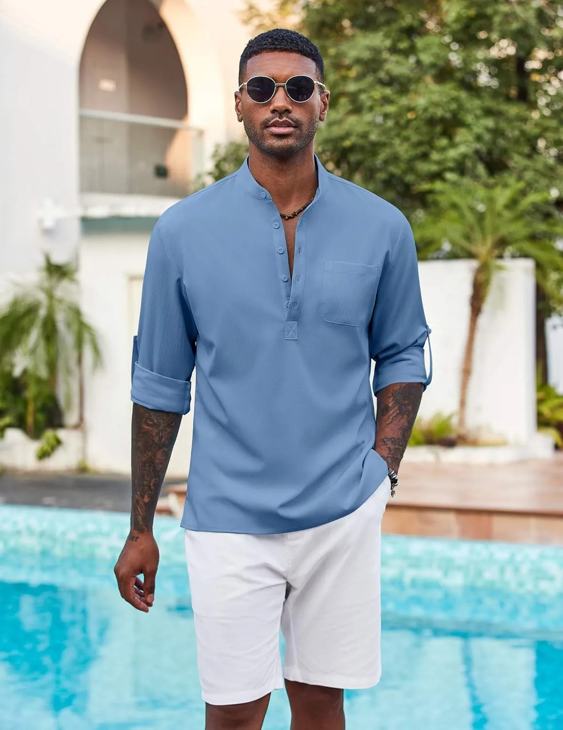 COOFANDY Men's Henley Shirt Long Sleeve Lightweight Casual T-Shirt Summer Beach Hippie Tee Shirt