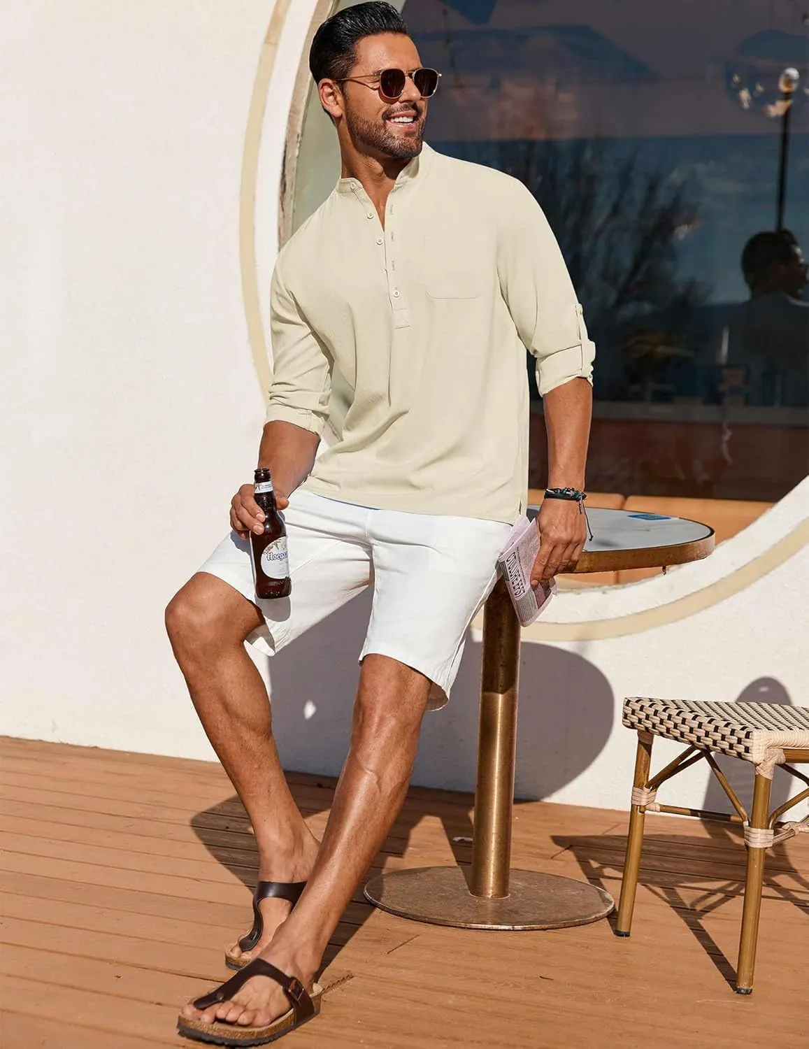 COOFANDY Men's Henley Shirt Long Sleeve Lightweight Casual T-Shirt Summer Beach Hippie Tee Shirt