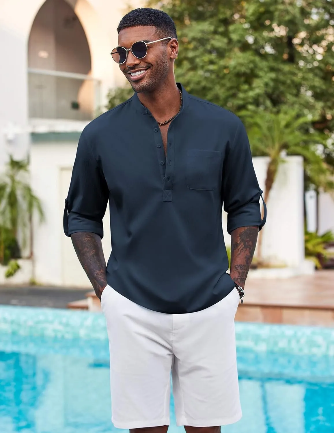 COOFANDY Men's Henley Shirt Long Sleeve Lightweight Casual T-Shirt Summer Beach Hippie Tee Shirt