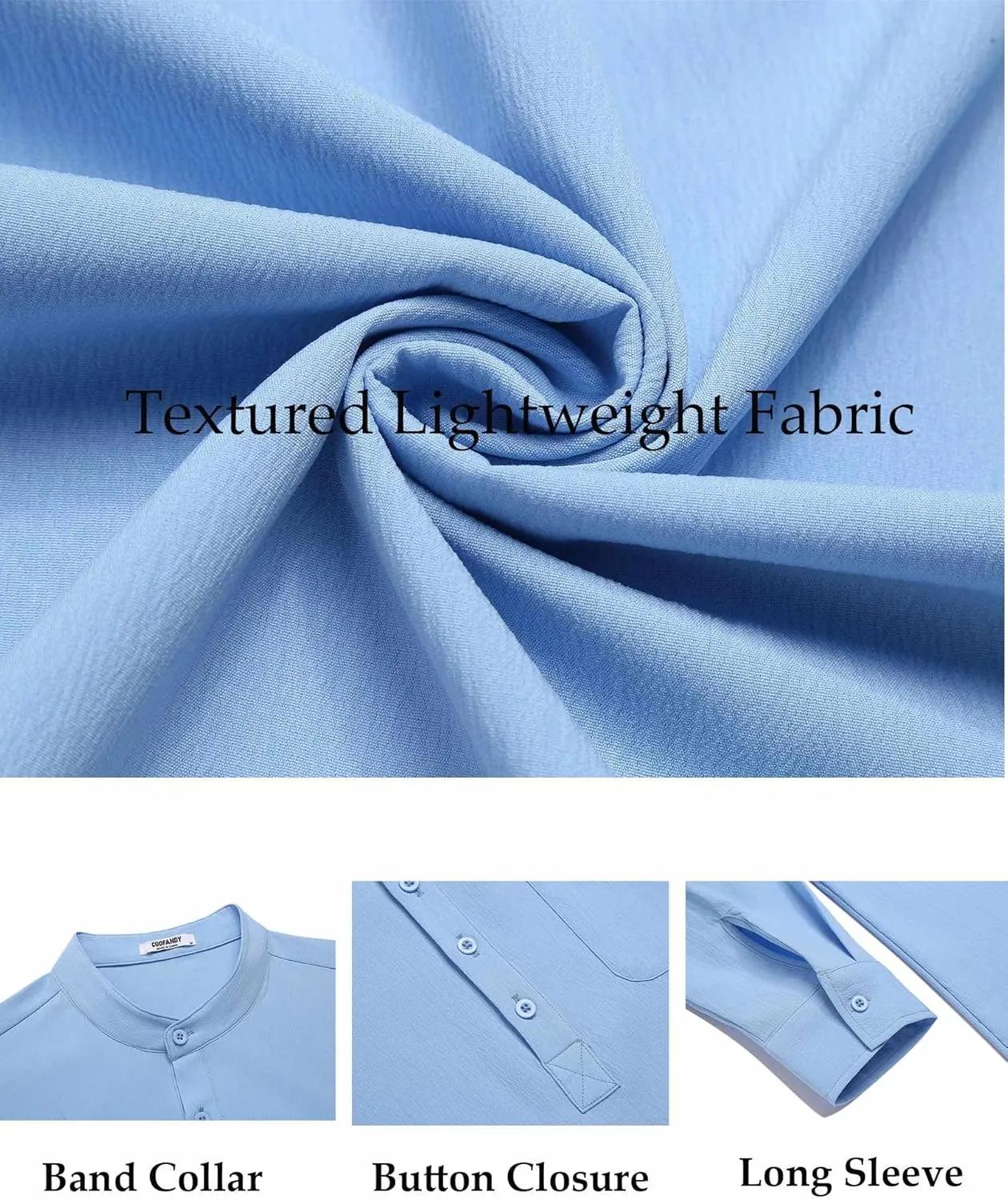 COOFANDY Men's Henley Shirt Long Sleeve Lightweight Casual T-Shirt Summer Beach Hippie Tee Shirt