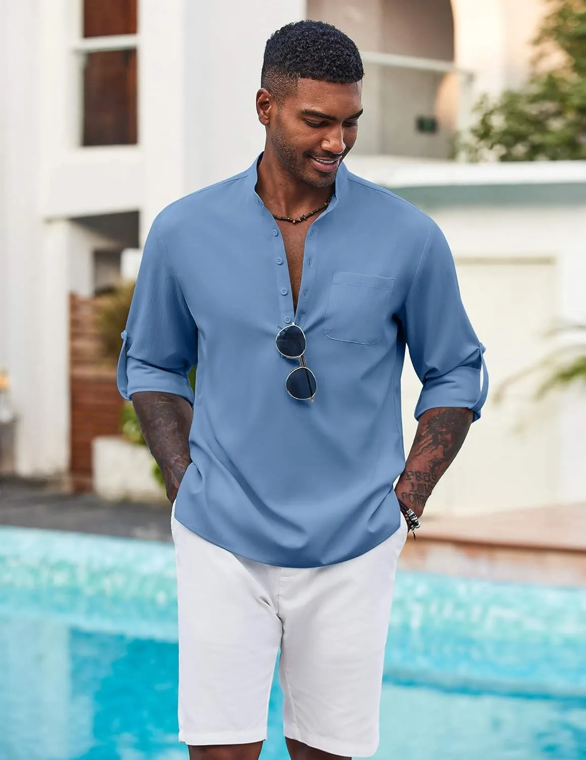COOFANDY Men's Henley Shirt Long Sleeve Lightweight Casual T-Shirt Summer Beach Hippie Tee Shirt