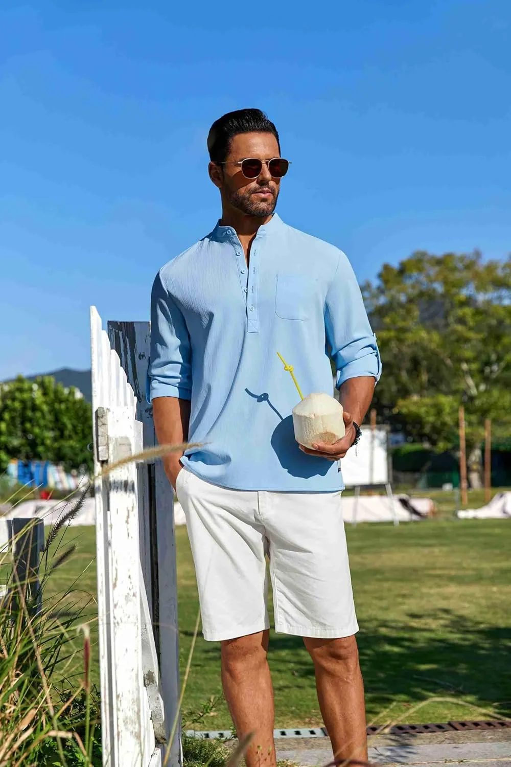COOFANDY Men's Henley Shirt Long Sleeve Lightweight Casual T-Shirt Summer Beach Hippie Tee Shirt