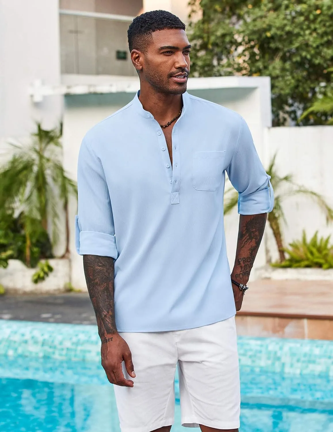COOFANDY Men's Henley Shirt Long Sleeve Lightweight Casual T-Shirt Summer Beach Hippie Tee Shirt