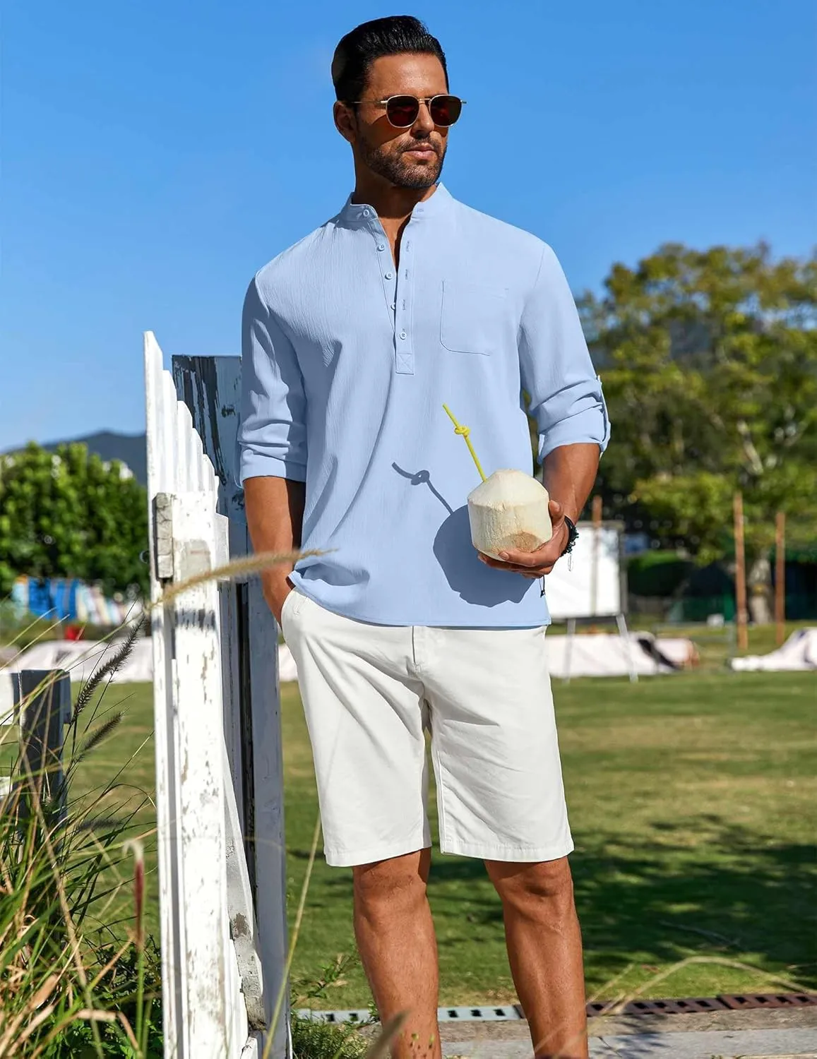 COOFANDY Men's Henley Shirt Long Sleeve Lightweight Casual T-Shirt Summer Beach Hippie Tee Shirt