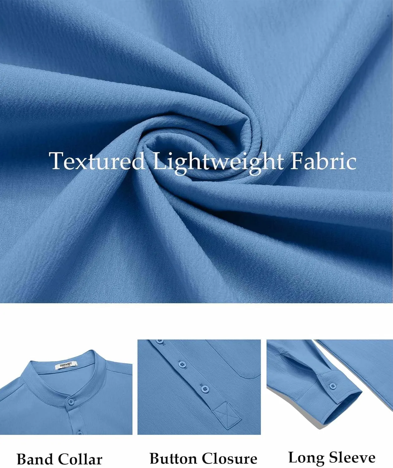 COOFANDY Men's Henley Shirt Long Sleeve Lightweight Casual T-Shirt Summer Beach Hippie Tee Shirt