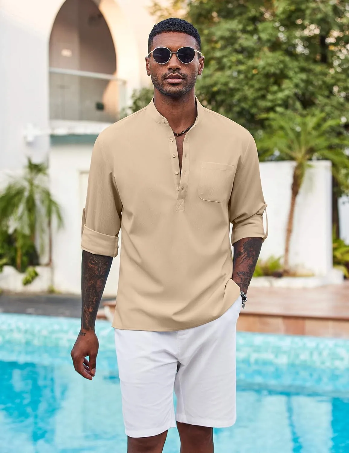 COOFANDY Men's Henley Shirt Long Sleeve Lightweight Casual T-Shirt Summer Beach Hippie Tee Shirt
