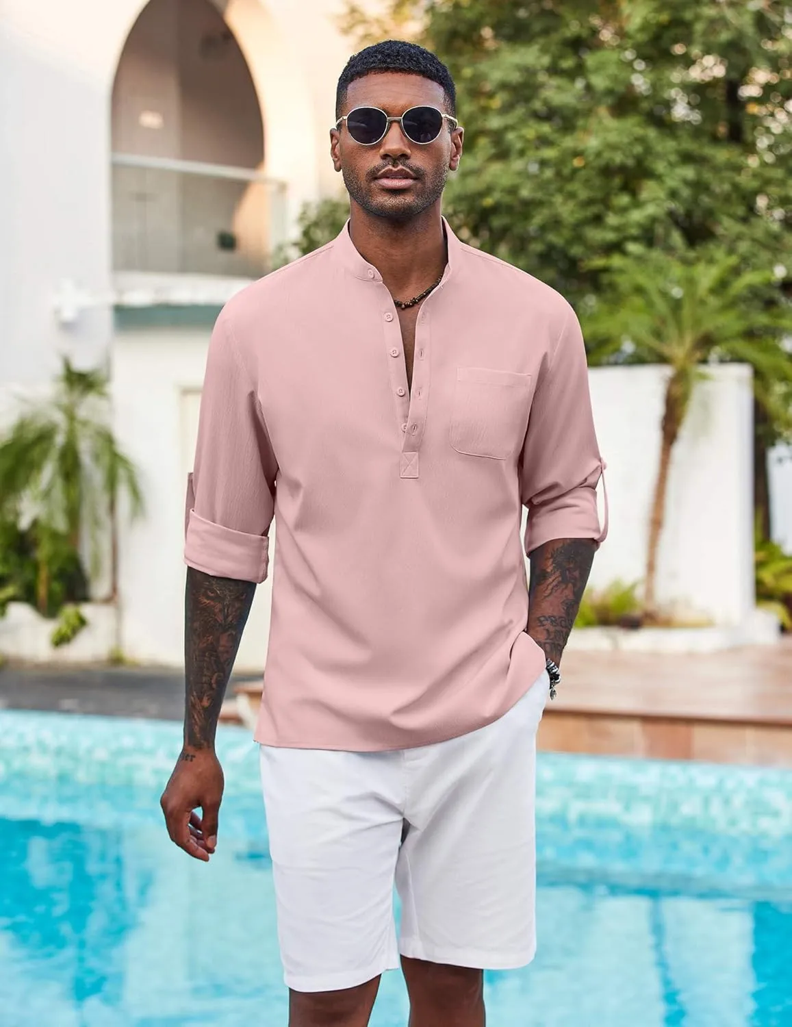 COOFANDY Men's Henley Shirt Long Sleeve Lightweight Casual T-Shirt Summer Beach Hippie Tee Shirt