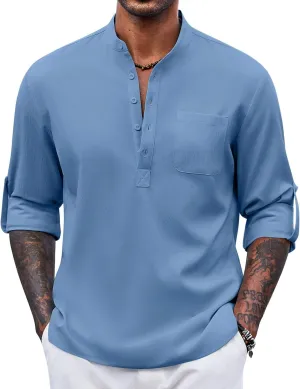 COOFANDY Men's Henley Shirt Long Sleeve Lightweight Casual T-Shirt Summer Beach Hippie Tee Shirt