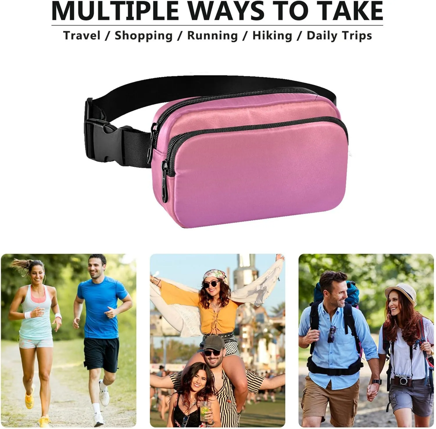 Coral Pink Orchid Gradient Fanny Packs Women Waterproof Hip Pack Belt Pouch Funky Travel Waist Pouch