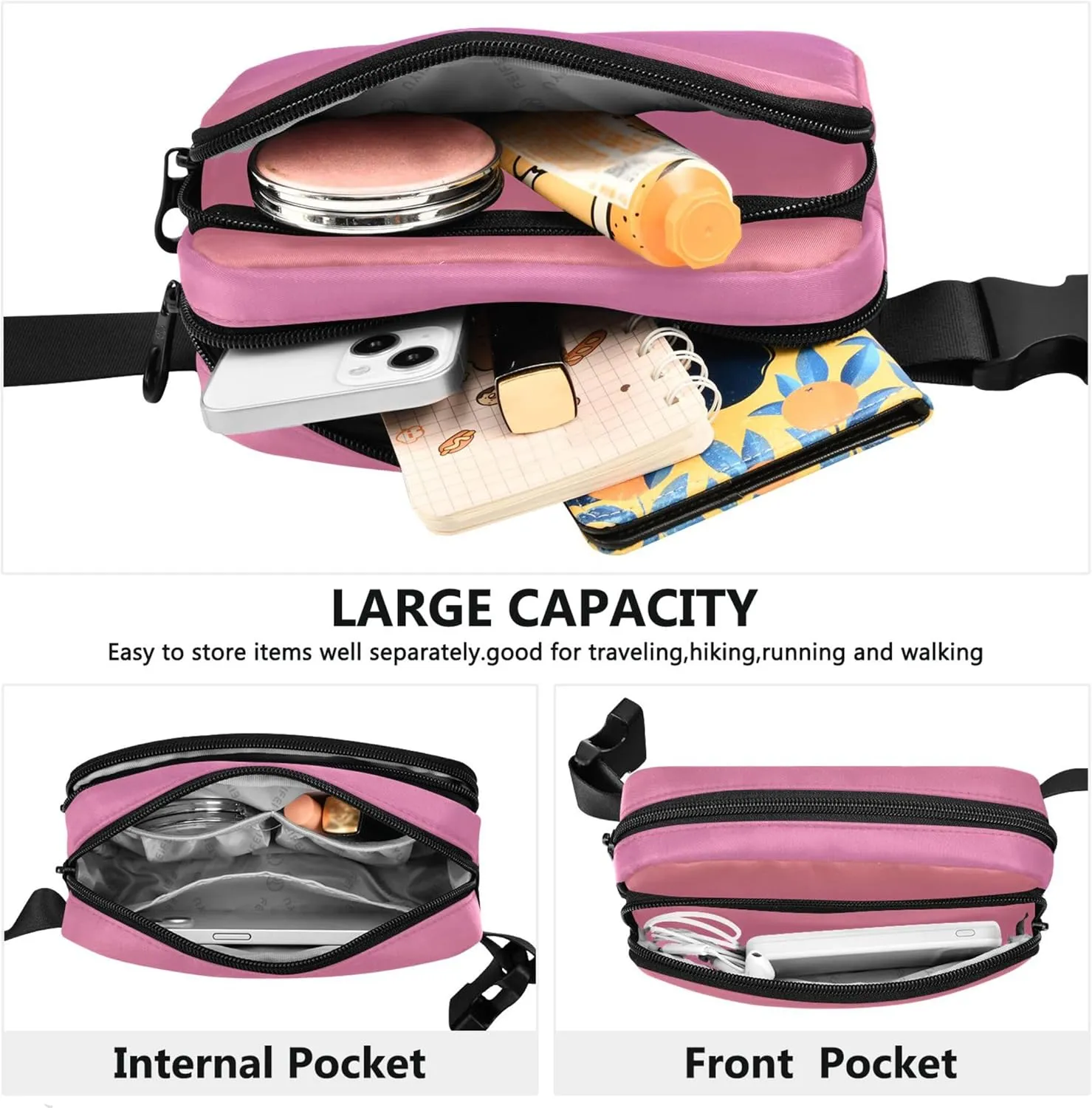 Coral Pink Orchid Gradient Fanny Packs Women Waterproof Hip Pack Belt Pouch Funky Travel Waist Pouch
