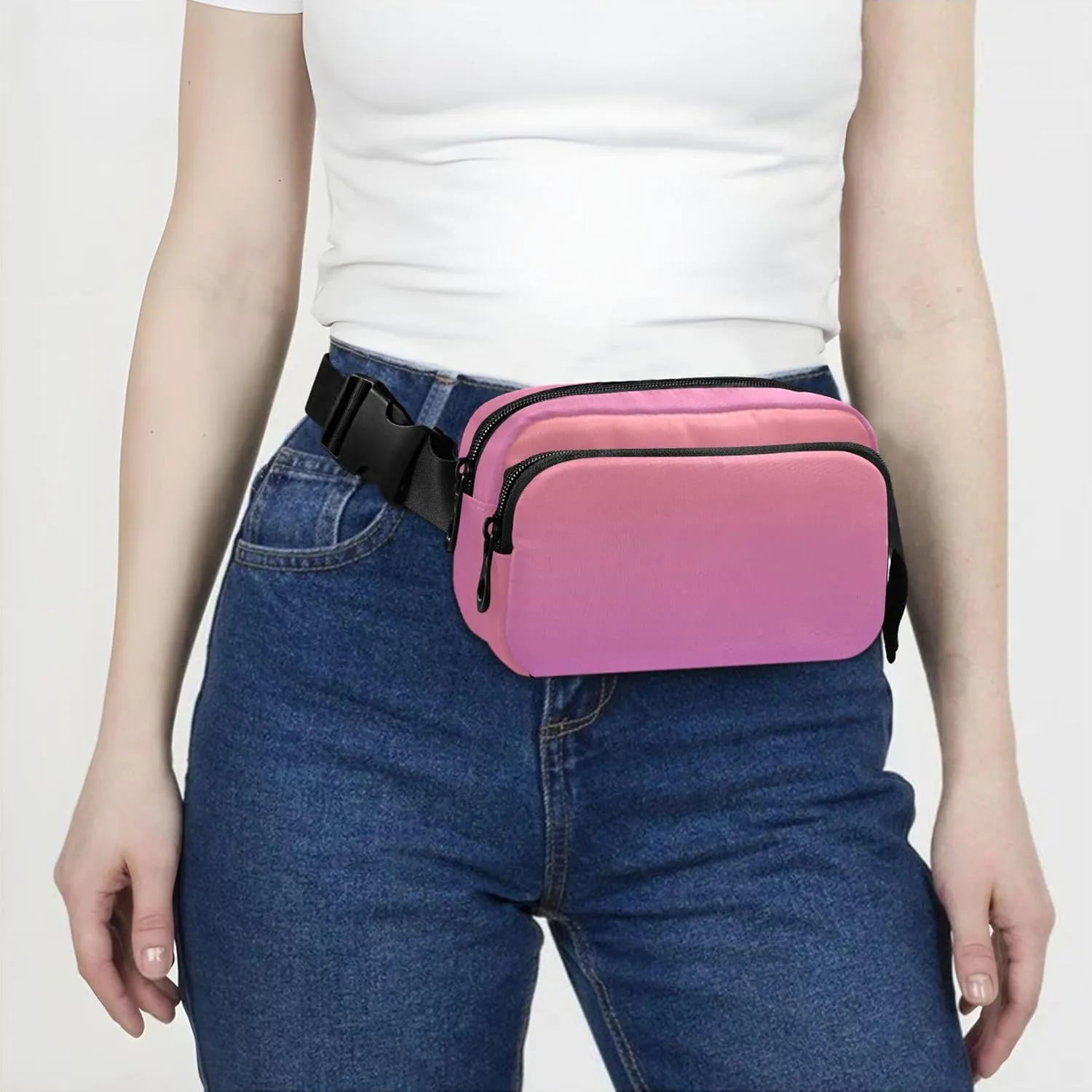 Coral Pink Orchid Gradient Fanny Packs Women Waterproof Hip Pack Belt Pouch Funky Travel Waist Pouch