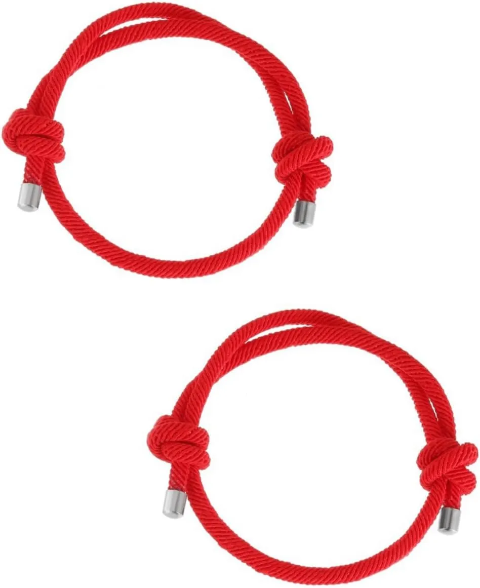 Cord Rope Bracelet Set Pair of Matching Bracelets for Couples Red Rope Knot String Bangle