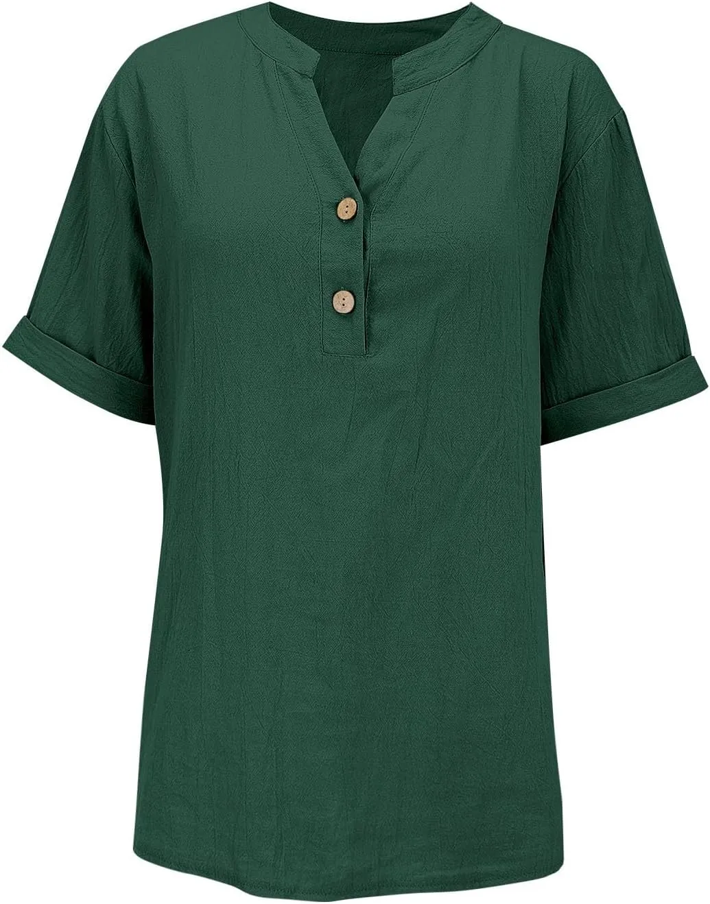 Cotton Linen Shirts for Women Button Down Roll Up Short Sleeve Lapel Collar V Neck Tops Loose Casual Flowy Blouses