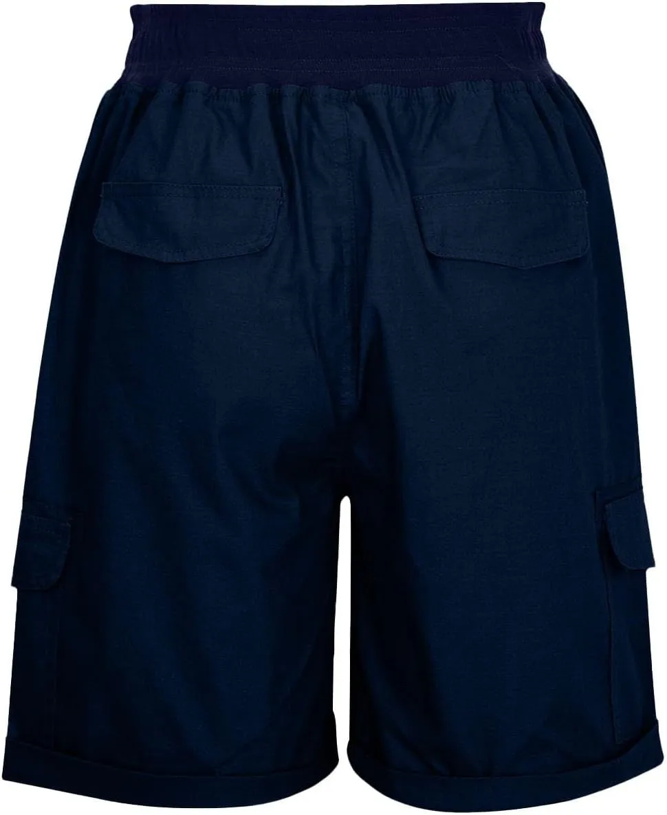 Cotton Linen Shorts for Men Solid Color Lightweight Cargo Elastic Waist Drawstring Beach Pants with Pockets
