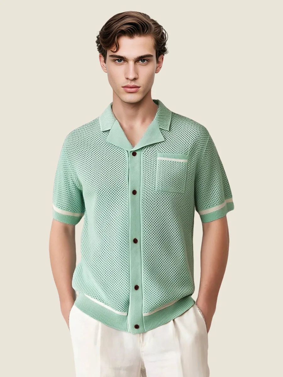 Crochet Short Sleeve Polo Shirt