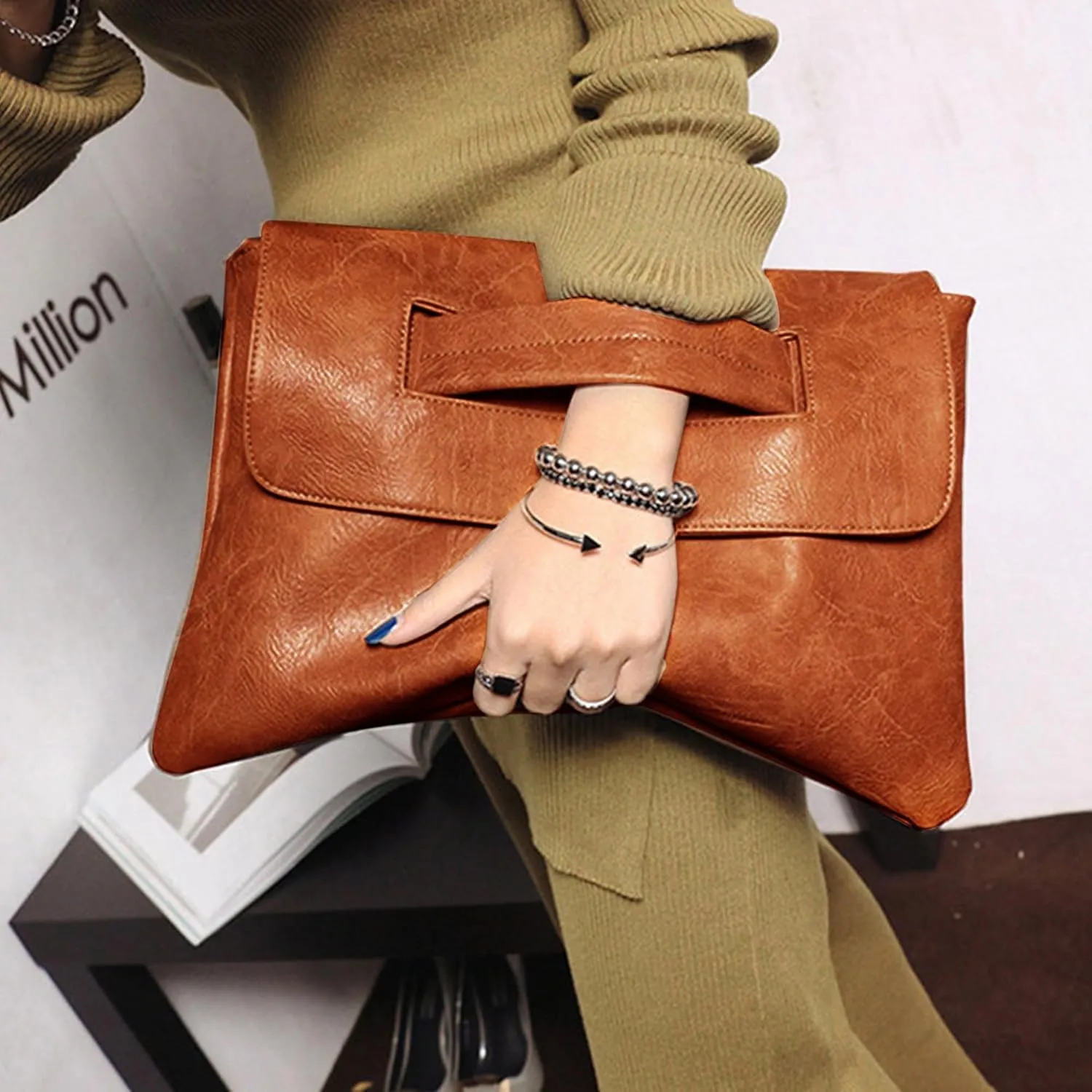 Crocodile Pattern Clutch Purse Oversized PU Leather Envelope Clutch Evening Handbag