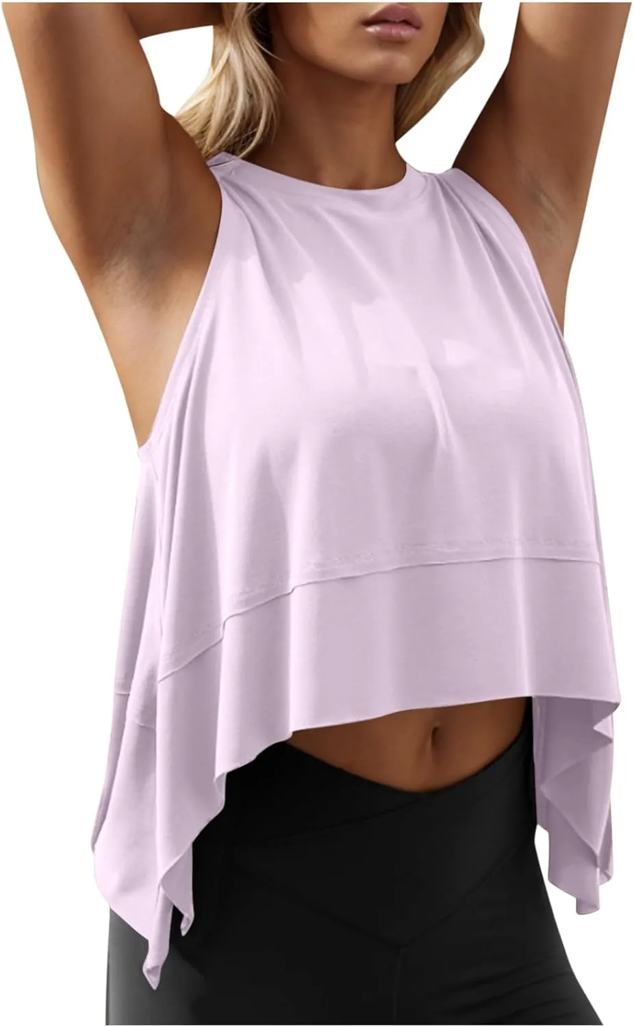 Cropped Tank Tops for Women, Yoga Workout Athletic Shirts Summer Flowy Split Side Slit Oversized Sleeveless Tees