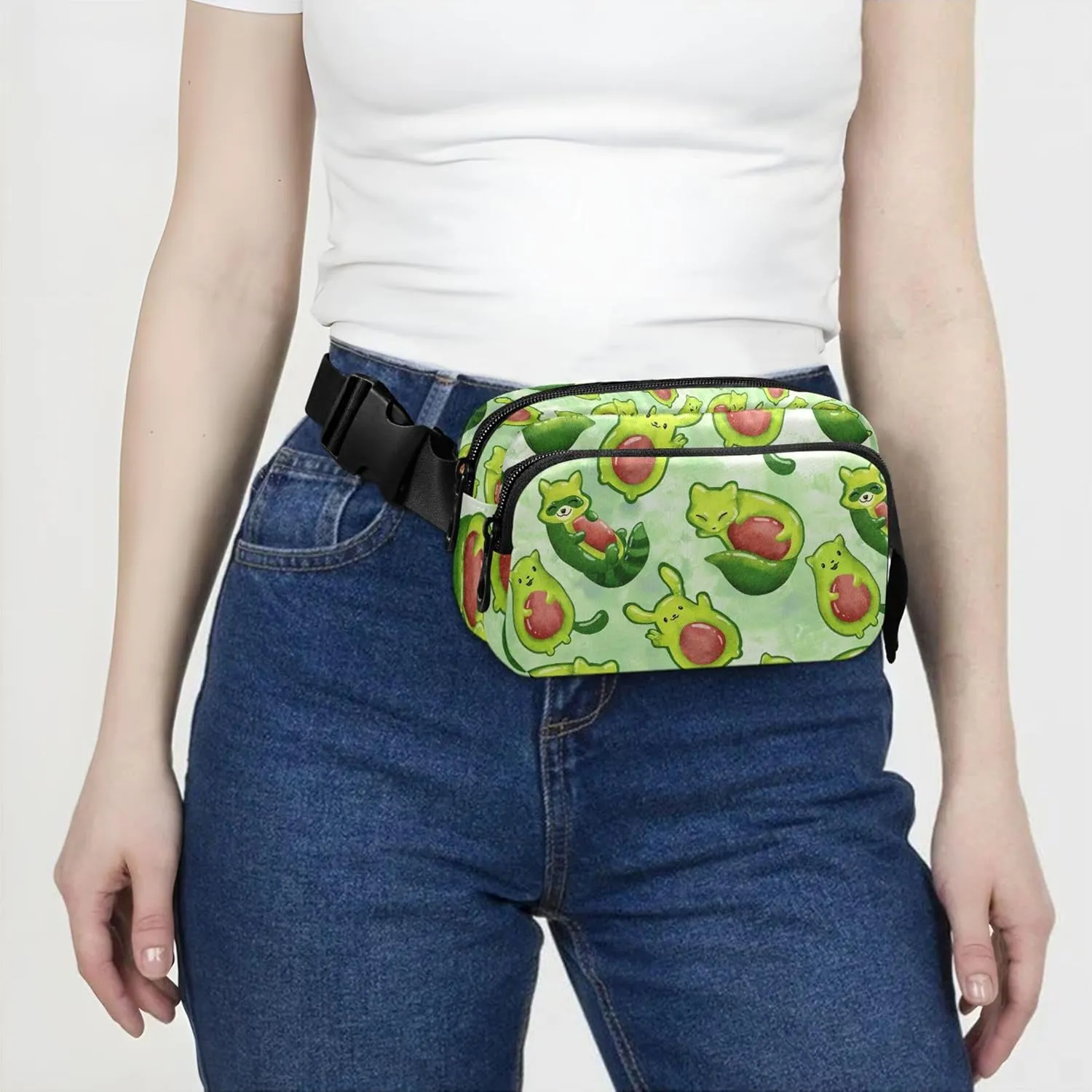 Custom Avocado Animals Cute Fanny Pack for Women Waterproof Belt Bags Hip Pack Pattern Crossbody Waist Pack