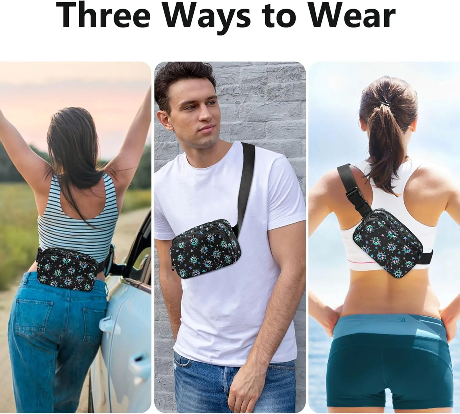 Custom Bright Ladybugs Stars Fanny Packs for Women Waterproof Hip Bag Belt Purse Funky Travel Waist Pack for Men