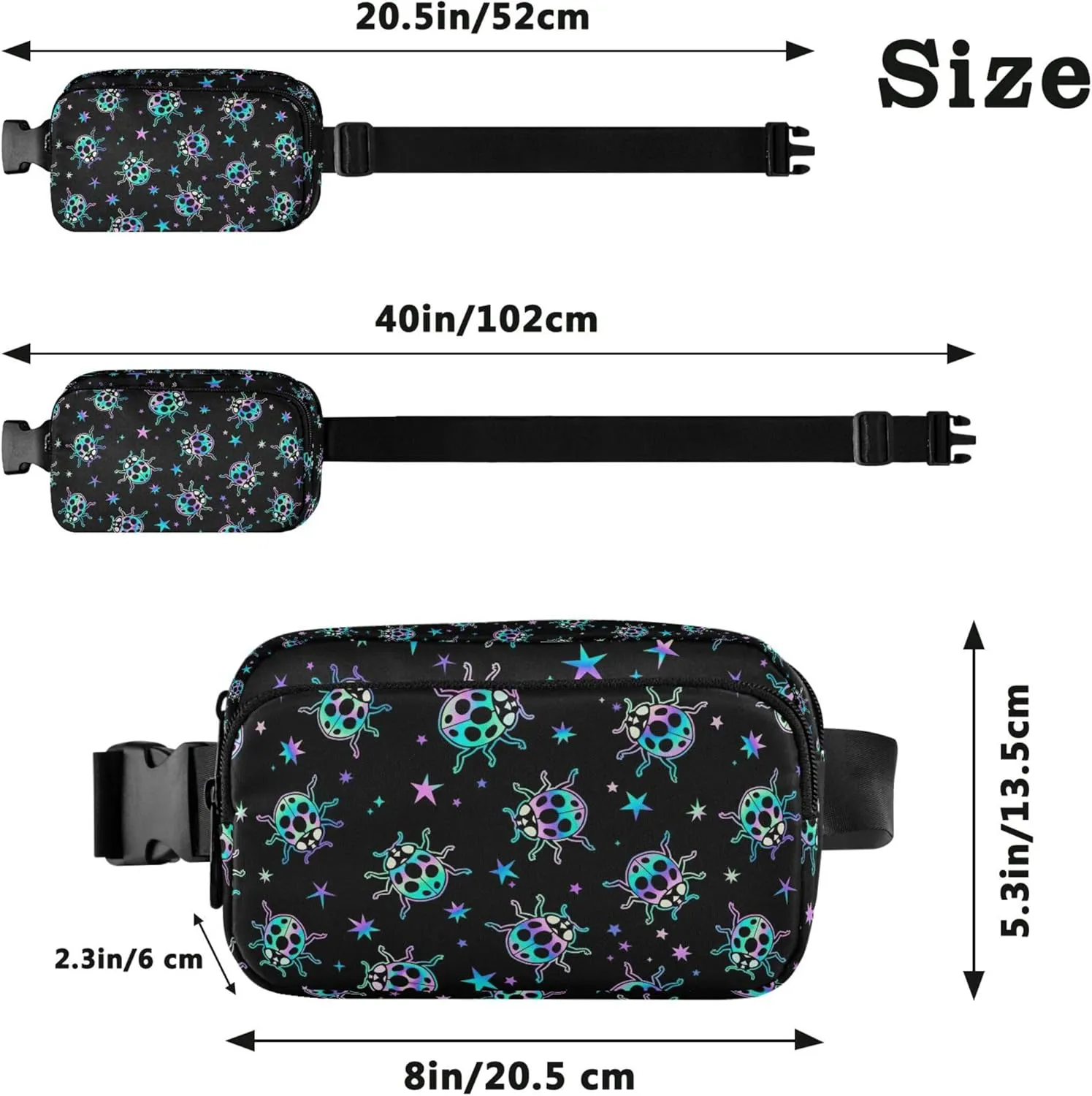 Custom Bright Ladybugs Stars Fanny Packs for Women Waterproof Hip Bag Belt Purse Funky Travel Waist Pack for Men