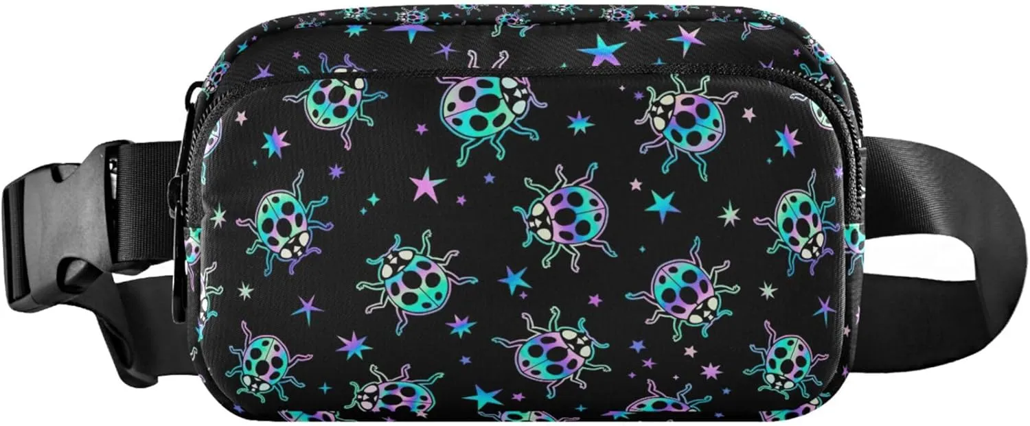 Custom Bright Ladybugs Stars Fanny Packs for Women Waterproof Hip Bag Belt Purse Funky Travel Waist Pack for Men