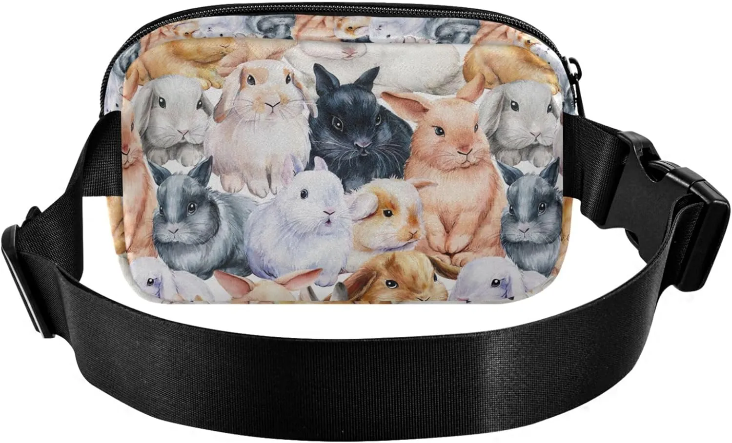 Custom Bunnies Animal Watercolor Fanny Packs for Women Bright Color Hip Pack Belt Pouch Waterproof Waist Pack for Women