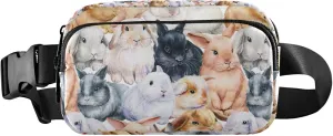 Custom Bunnies Animal Watercolor Fanny Packs for Women Bright Color Hip Pack Belt Pouch Waterproof Waist Pack for Women