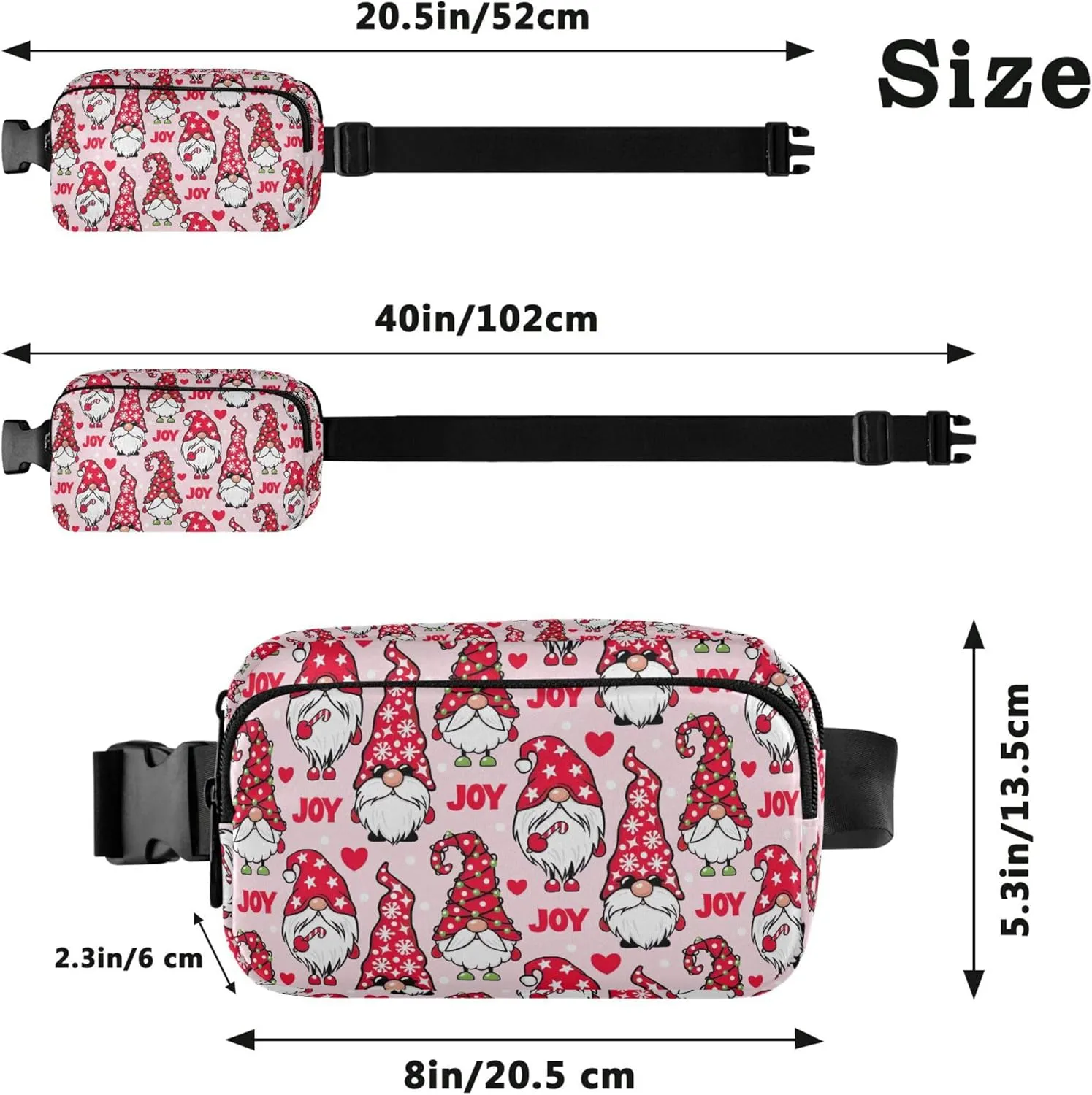 Custom Christmas Gnome Cute Pink Fanny Packs for Women Waterproof Hip Pack Belt Pouch Funky Waist Pack for Women