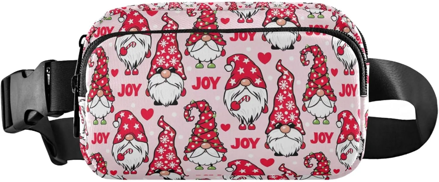 Custom Christmas Gnome Cute Pink Fanny Packs for Women Waterproof Hip Pack Belt Pouch Funky Waist Pack for Women